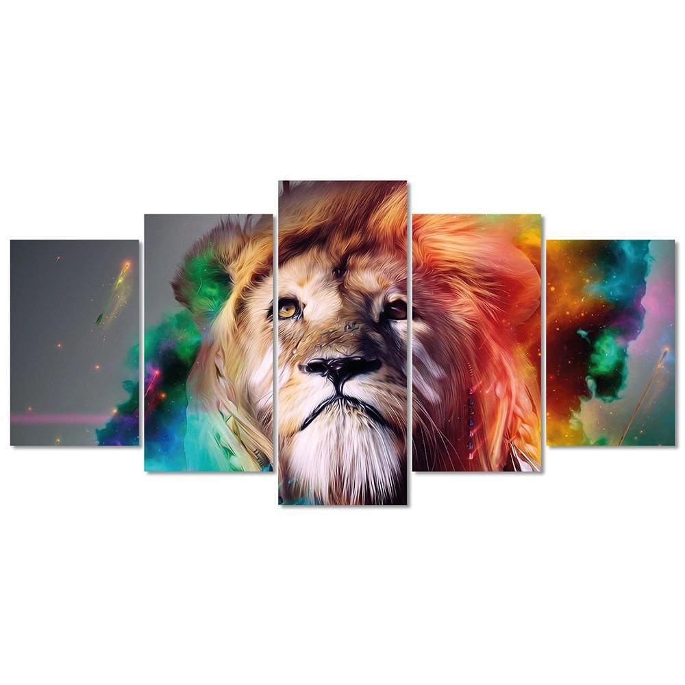 Quadro Decorativo Leao Cosmico Pintura Aquarela Sala Quarto