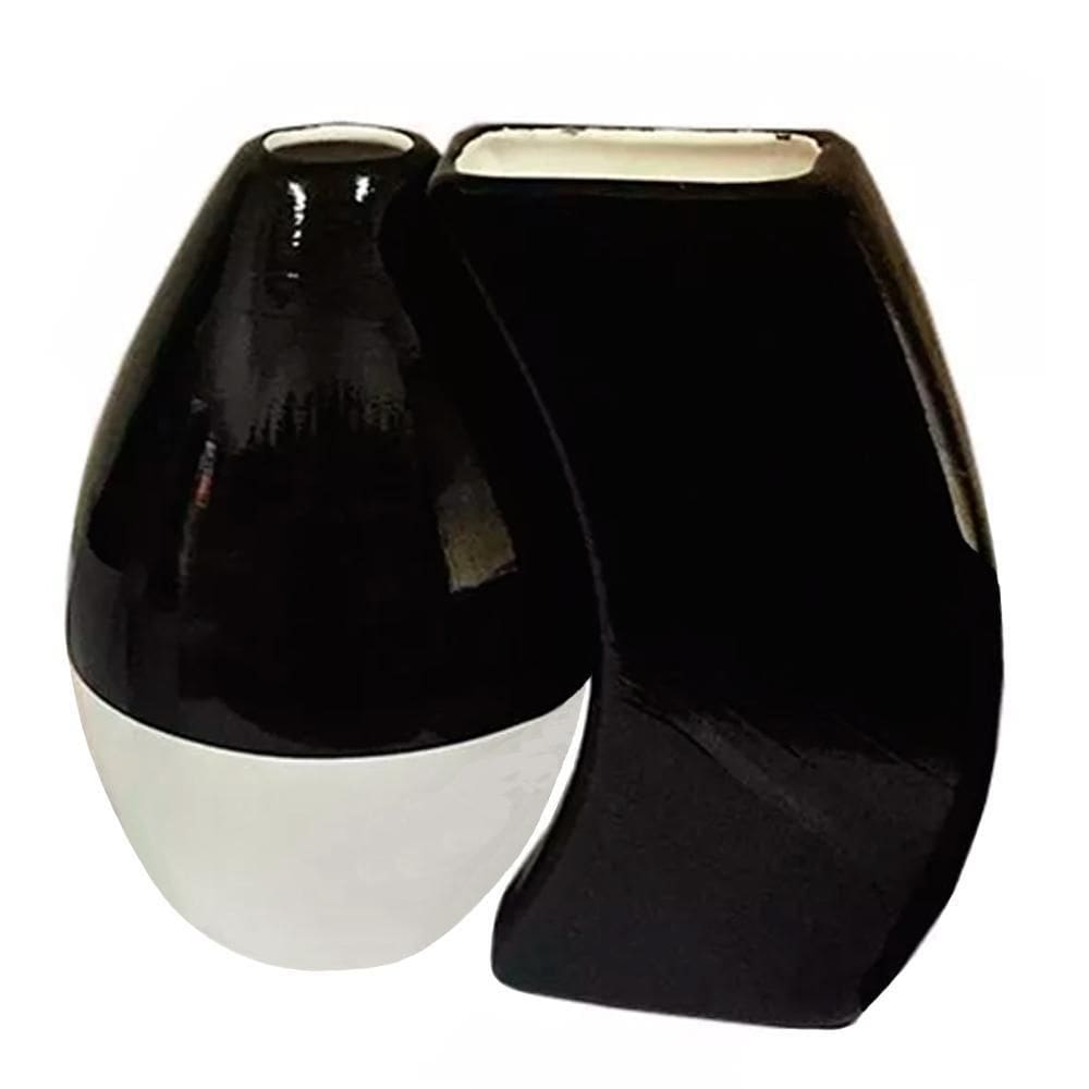 Par De Vasos Turim Em Cerâmica De Sala Black White