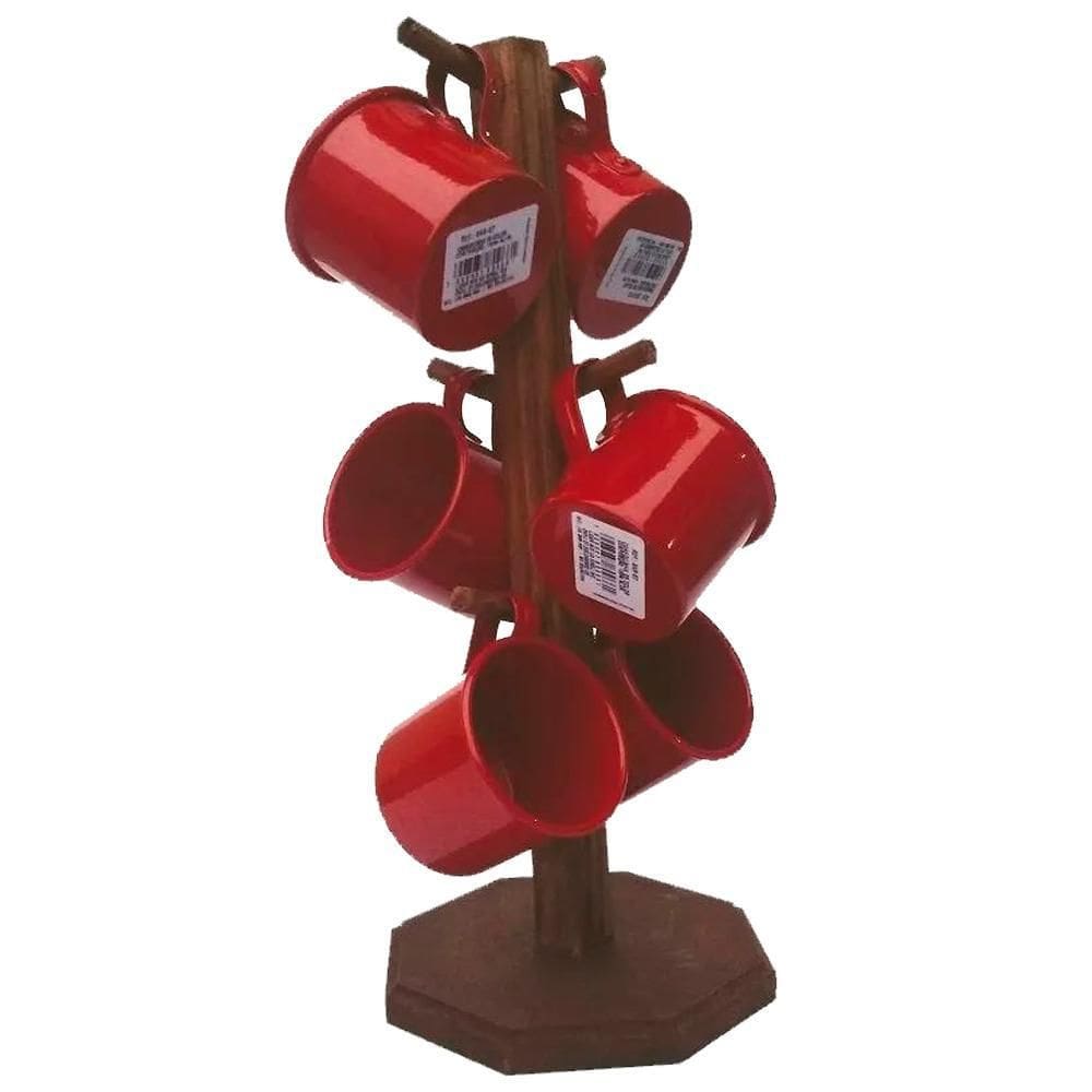 Suporte Rústico 6 Canecas De Café Em Alumínio Esmaltadas Red