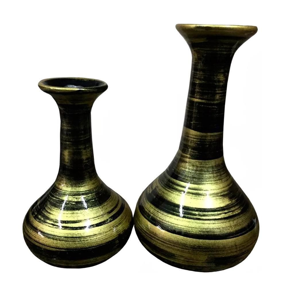 Par De Vasos Long Pipe Em Cerâmica Decorativos Black Gold