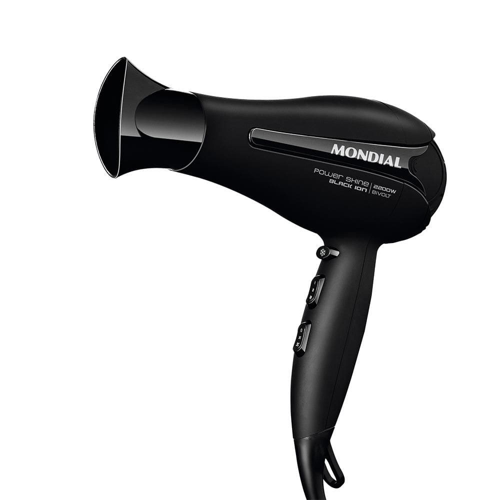 Secador de Cabelo Mondial Alta Potência 3 Temperaturas 2 Velocidades 2200W Preto Bivolt- SC-13