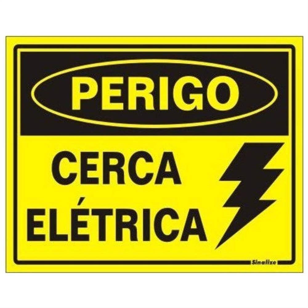 Placa de Poliestireno Autoadesiva 15x20cm Perigo Cerca Elétrica 220 Bs Sinalize Placa Poliest.1