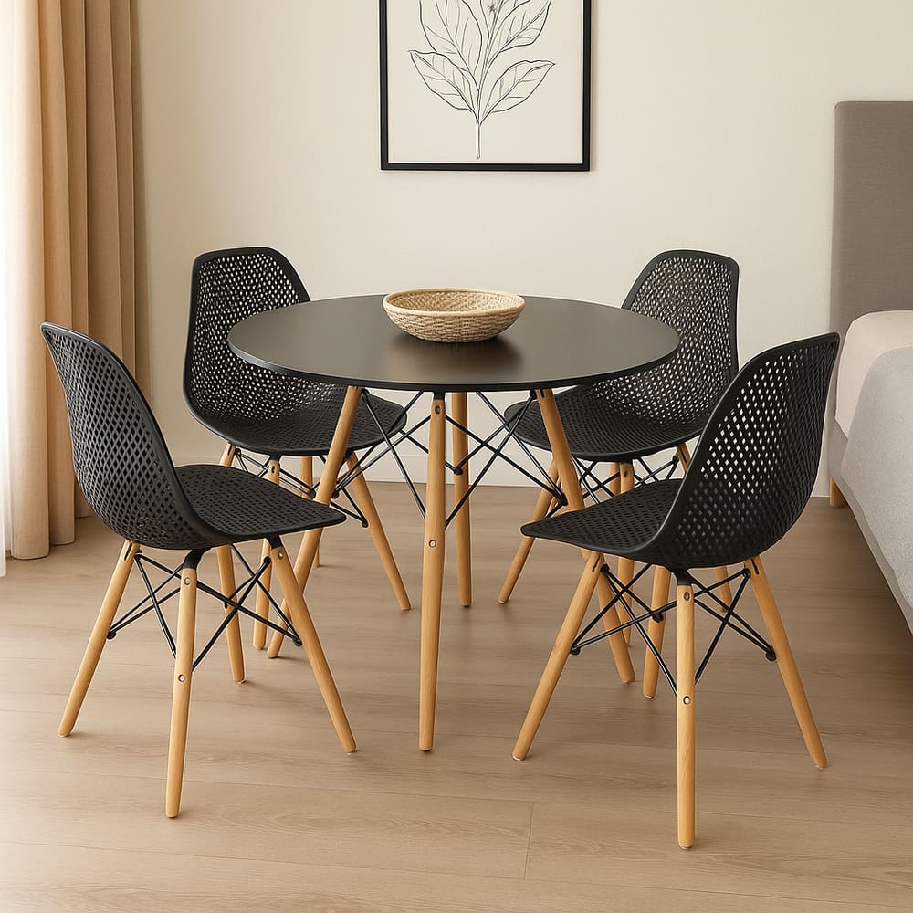 Conjunto mesa Jantar 80cm Eiffel com 4 cadeiras Colmeia, Preto