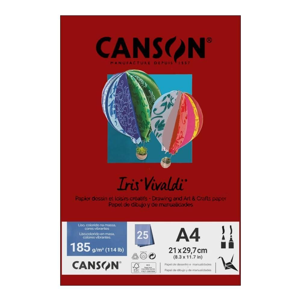Papel Canson A4 Iris Vivaldi 185G 25Fls Grena