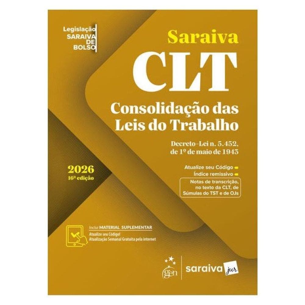 Clt - Legislação Saraiva De Bolso - 16ª Edição 2026