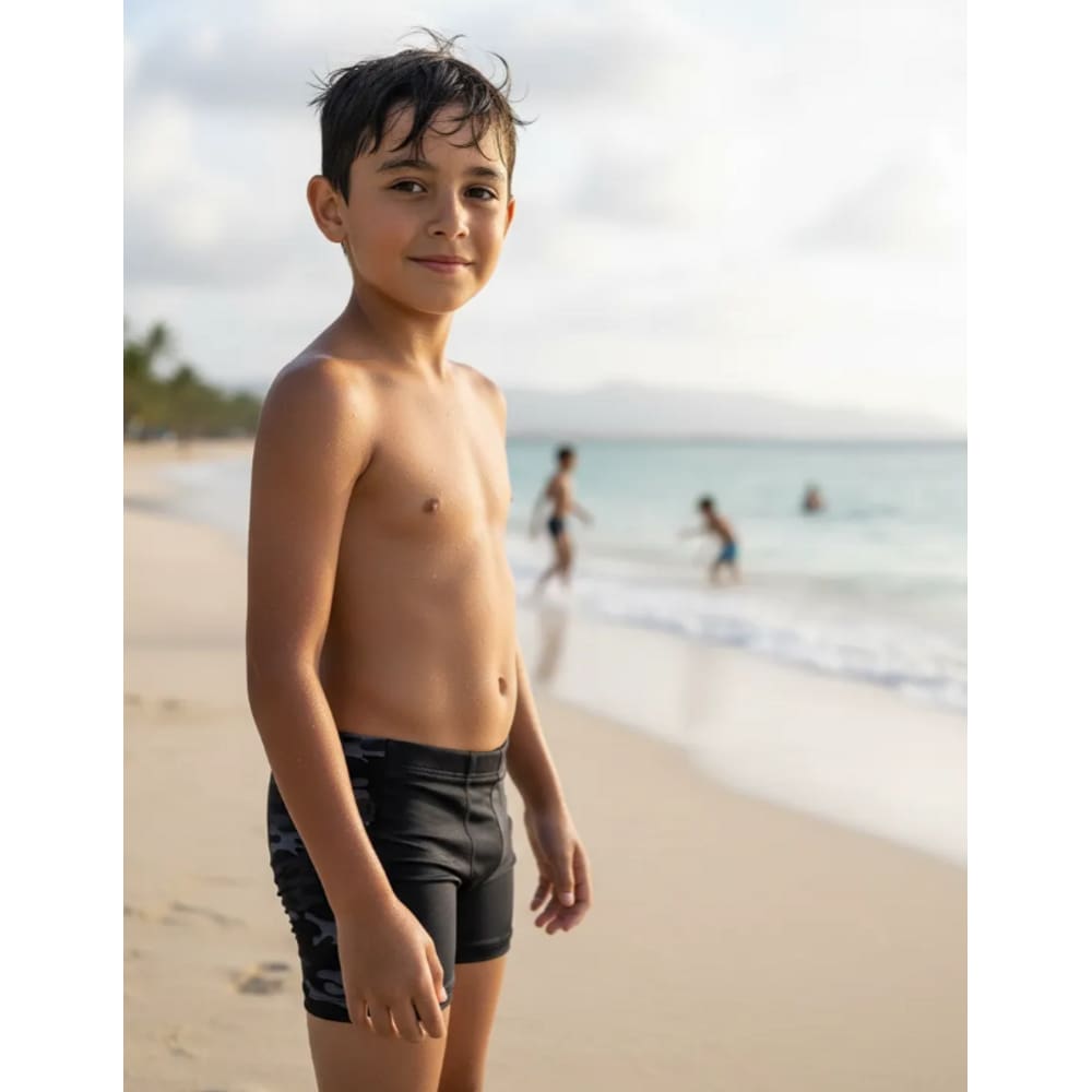Sunga Boxer Militar Infantil Proteção UV Meninos Praia Preta