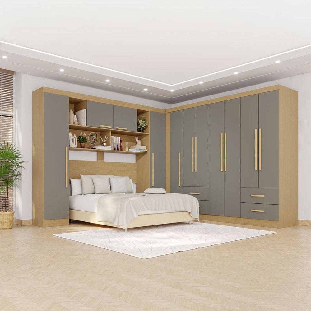 Guarda-Roupa Casal Modulado Andorra 11 Portas 4 Gavetas Jequitibá/Granizo - Pnr Móveis
