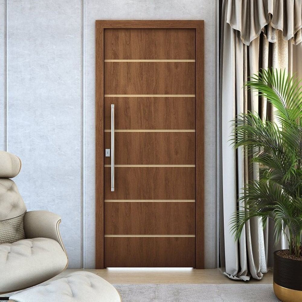 Kit 2 Folhas de Porta de Madeira Frisada 210x90 Espessura 3,5cm Imbuia