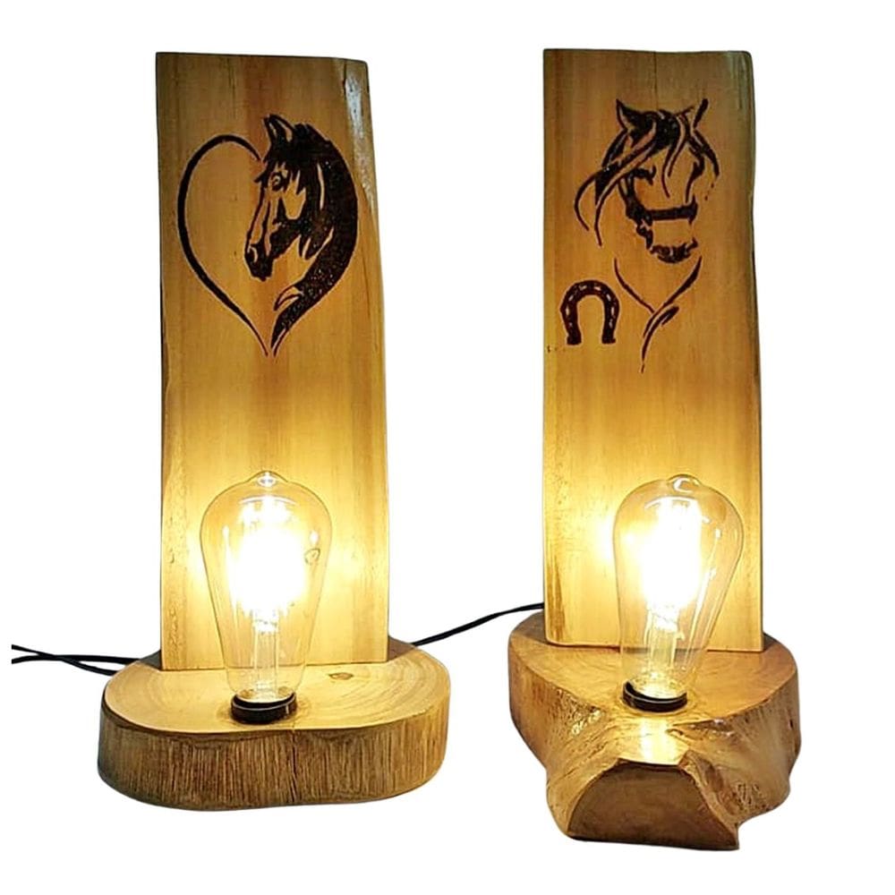 Kit 2 Luminárias Rústicas Madeira 35cm Estilo Country Mesa