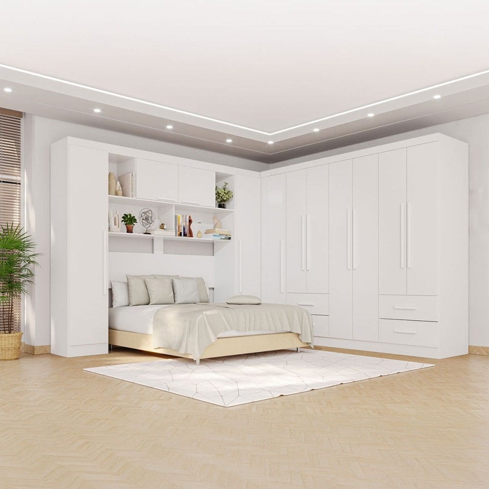 Guarda-Roupa Casal Modulado Andorra 11 Portas 4 Gavetas Branco - Pnr Móveis