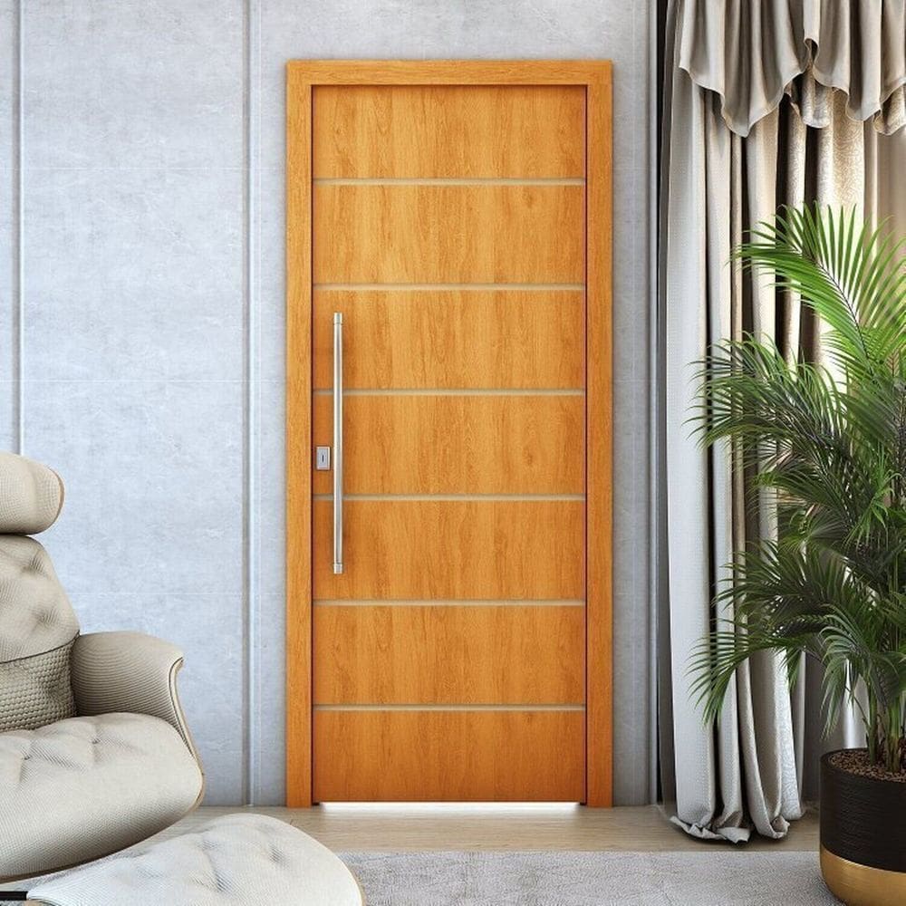 Kit 2 Folhas de Porta de Madeira Frisada 210x80 Espessura 3,5cm Natrural
