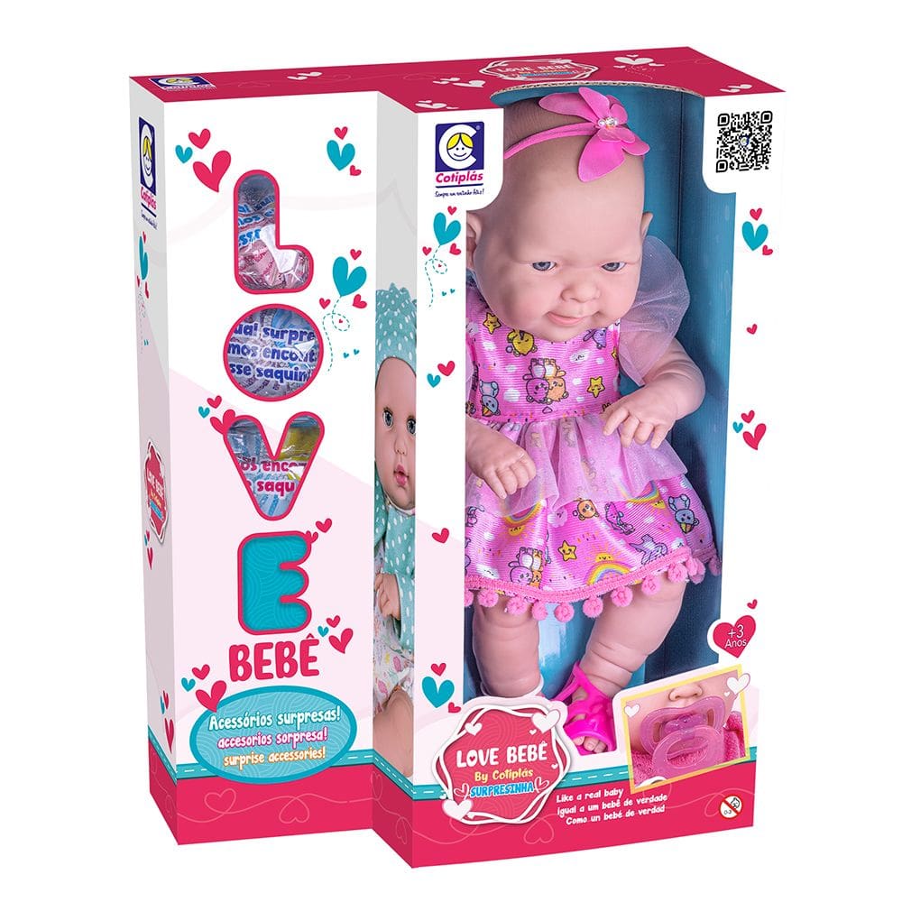 Boneca Love Bebê com Vestido e Surpresas Cotiplás - 2735