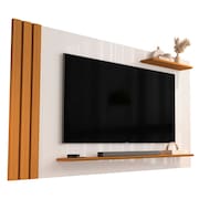 Painel Para TV Até 55 Polegadas Detalhe Ripado Com Prateleiras Aden Off White/Madeirado