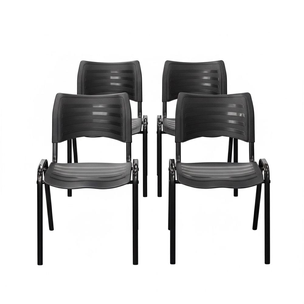 Kit 4 Cadeiras Iso Fixa Empilhável Reforçada para Recepção, Escritório, Igreja Cor Preta - Combo Stock