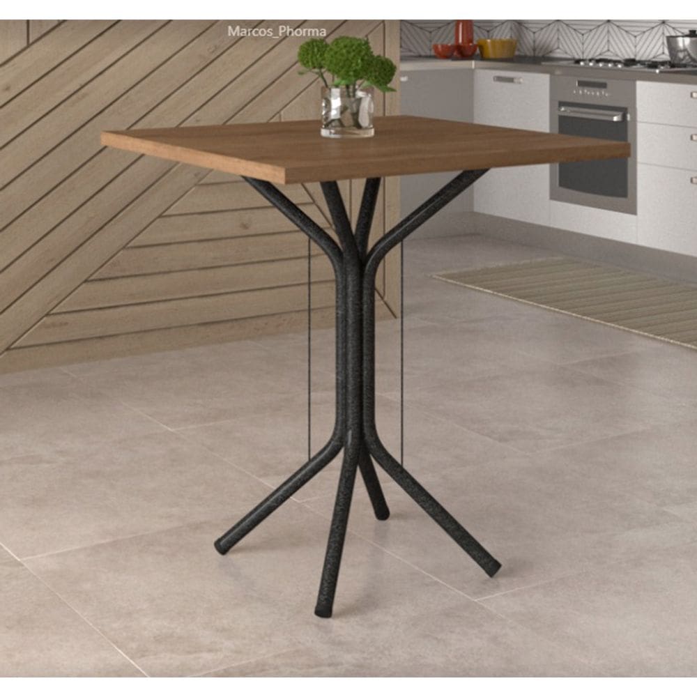 Mesa de Jantar 4 Lugares Thaís Tampo BP Nature 68cm Cromo Preto - Combo Stock