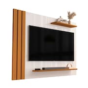 Painel Para TV Até 40 Polegadas Detalhe Ripado Com Prateleiras Aden Off White/Madeirado