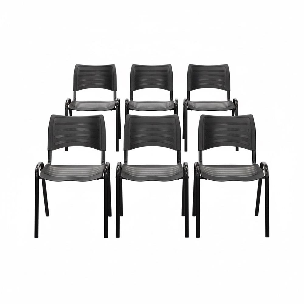 Kit 6 Cadeiras Iso Fixa Empilhável Reforçada para Recepção, Escritório, Igreja Cor Preta - Combo Stock