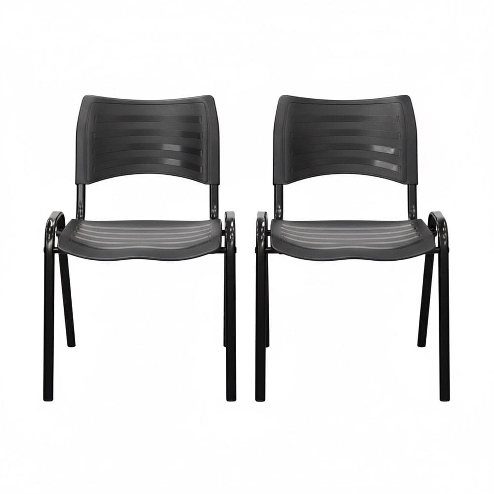 Kit 2 Cadeiras Iso Fixa Empilhável Reforçada para Recepção, Escritório, Igreja Cor Preta - Combo Stock