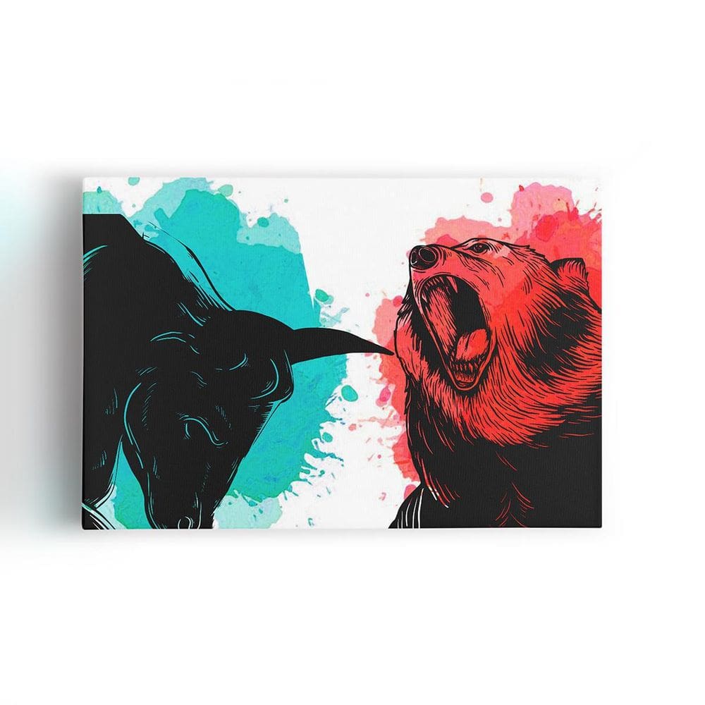 Quadro Touro E Urso De Wall Street Finanças Canvas 60X40Cm