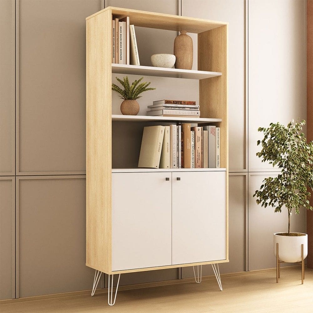 Estante para Livros Hit 2 Portas Carvalho/Branco - Artany Móveis