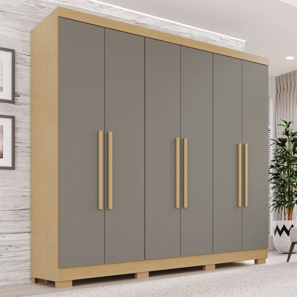 Guarda-Roupa Casal Pinheiro 6 Portas 2 Gavetas Jequitibá/Granizo - Pnr Móveis