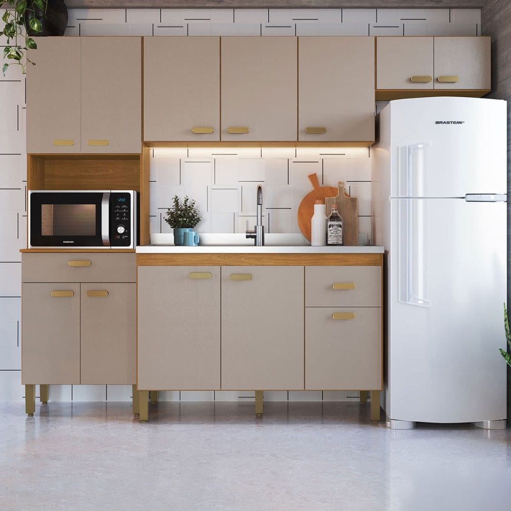 Cozinha Completa Zurique 12 Portas 2 Gavetas Freijo/Camurça - Indekes