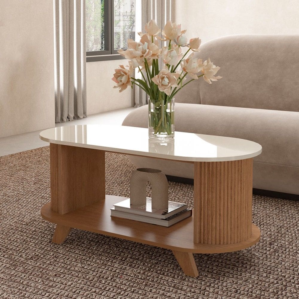 Mesa de Centro Vivaldi Canelado Cinamomo/Off White - Artely Móveis