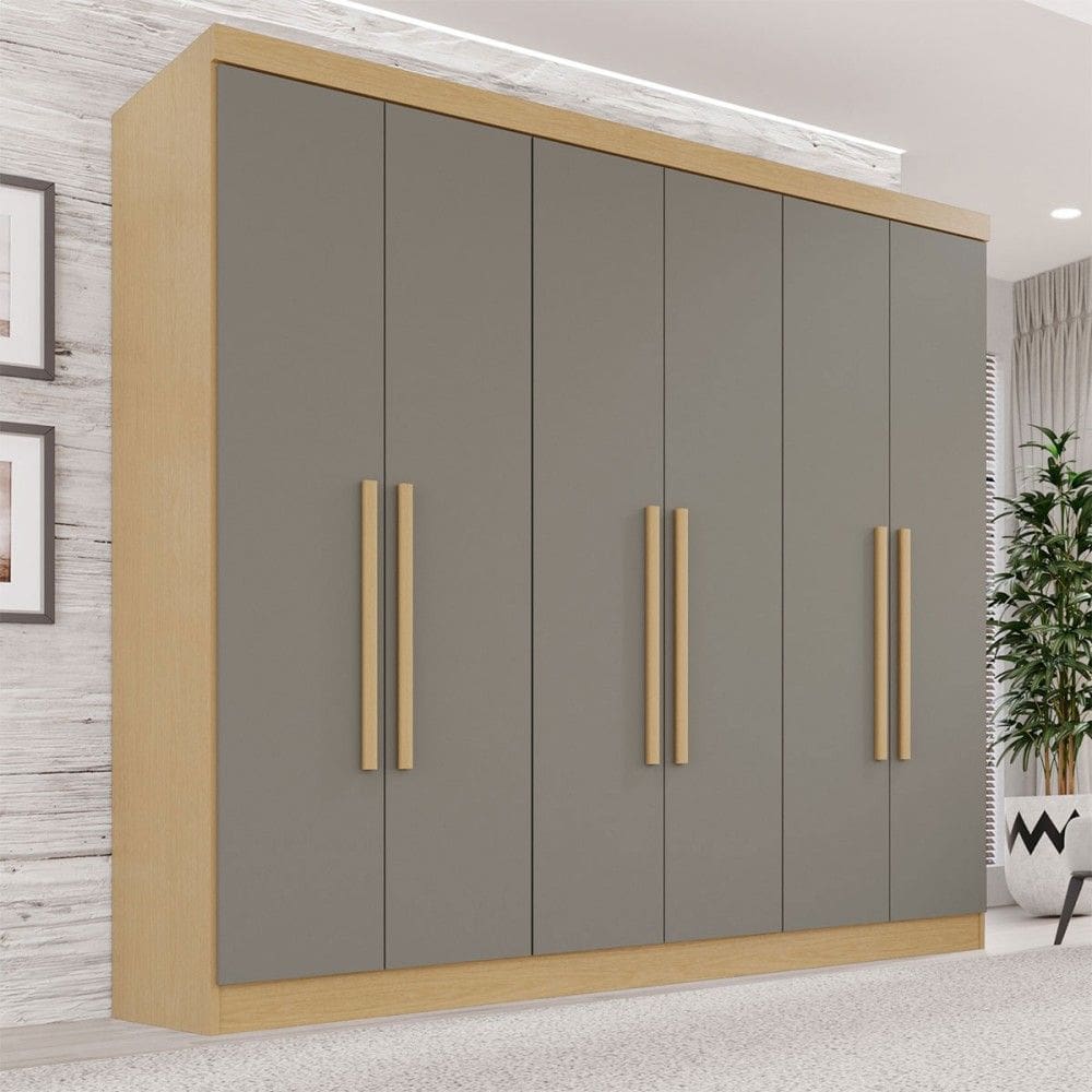 Guarda-Roupa Casal Max 6 Portas 2 Gavetas Jequitibá/Granizo - Pnr Móveis