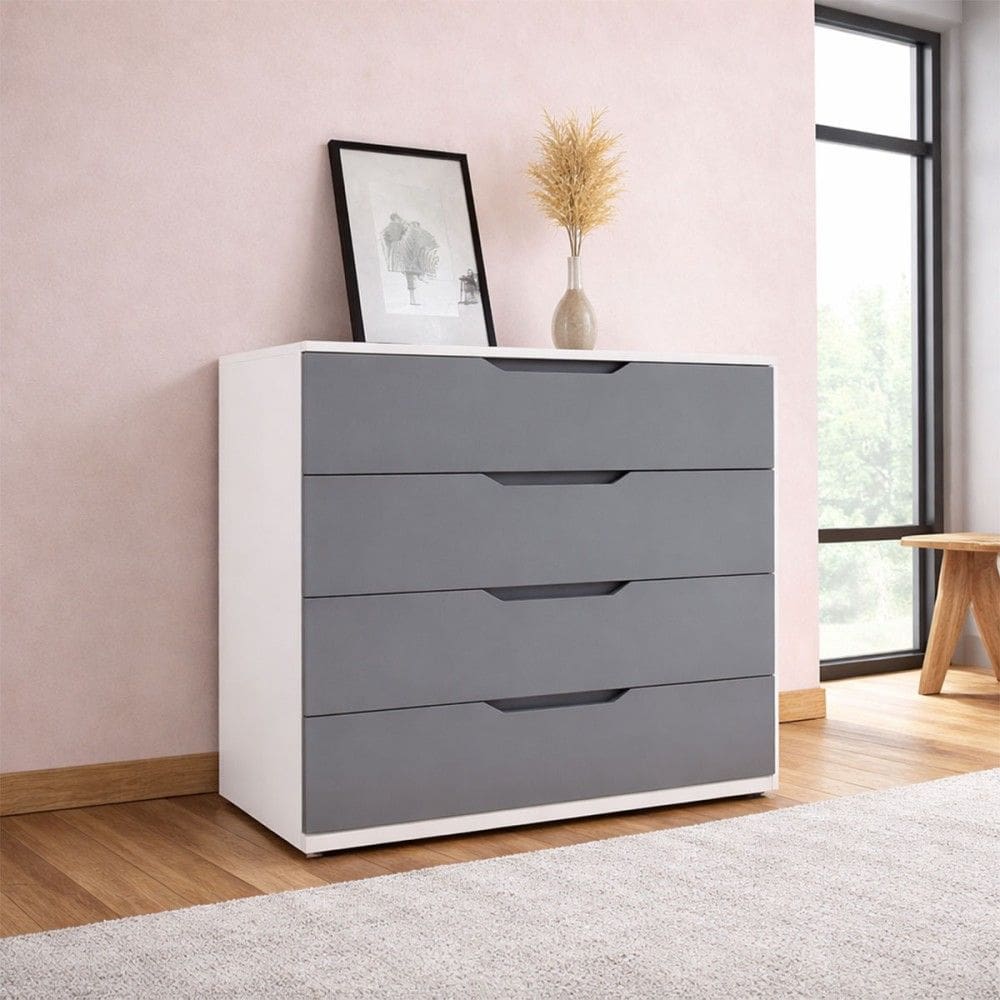Cômoda Madri 4 Gavetas Cinza/Branco - Politorno