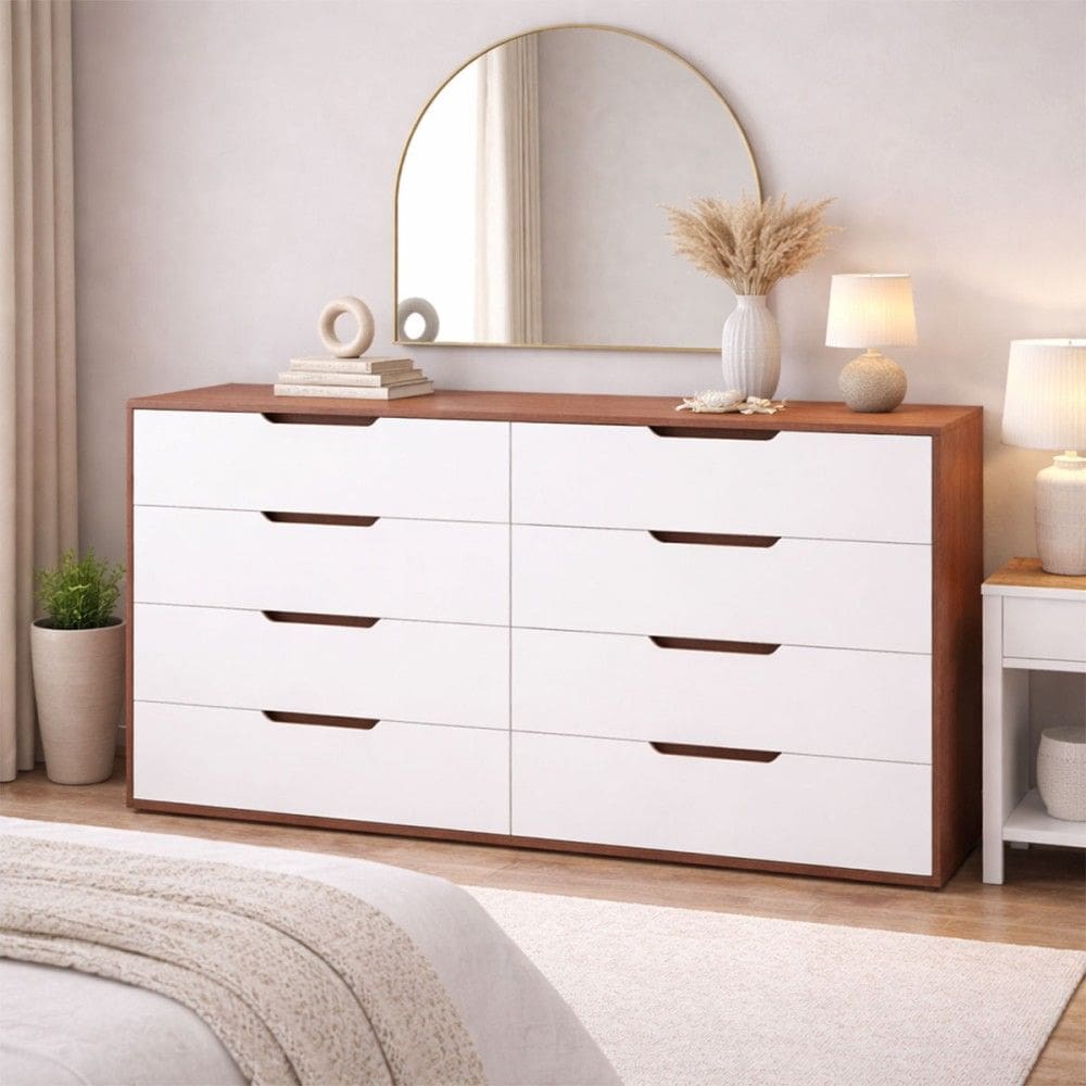 Cômoda Madri 8 Gavetas Branco/Freijó - Politorno