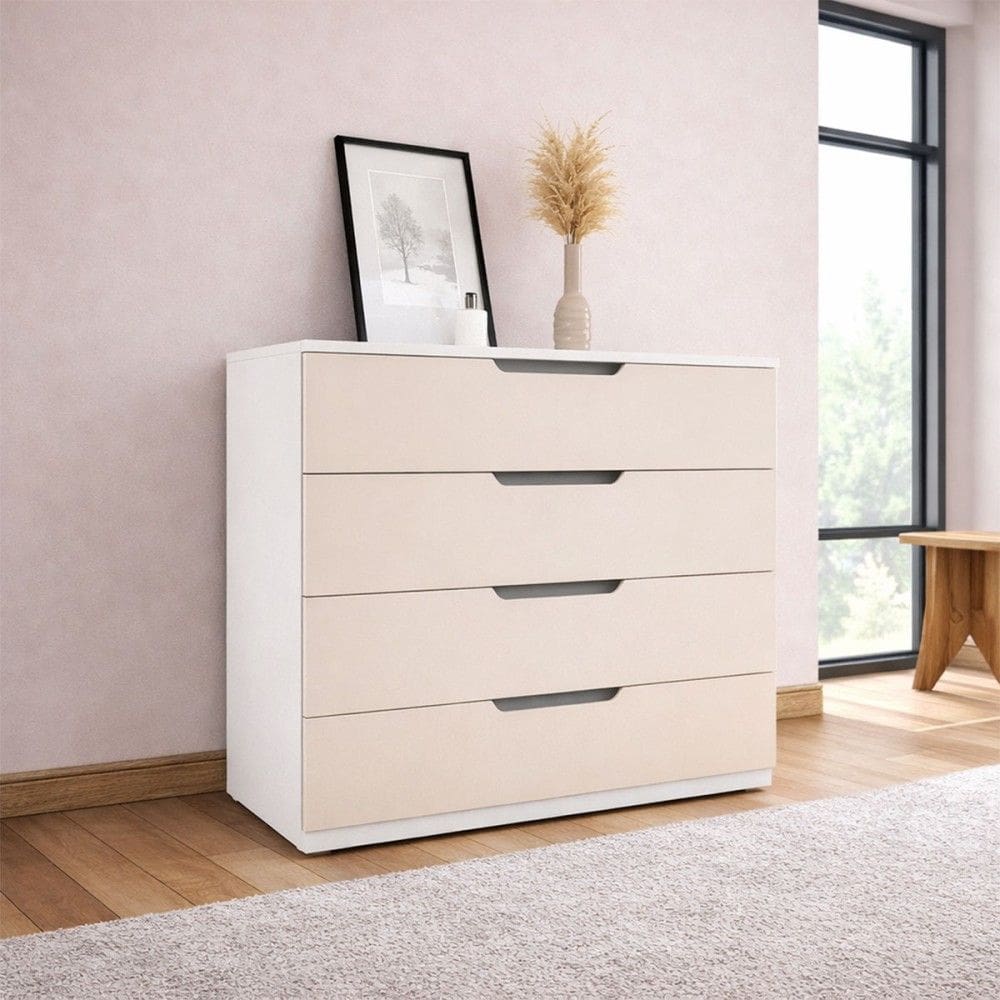 Cômoda Madri 4 Gavetas Creme/Branco - Politorno