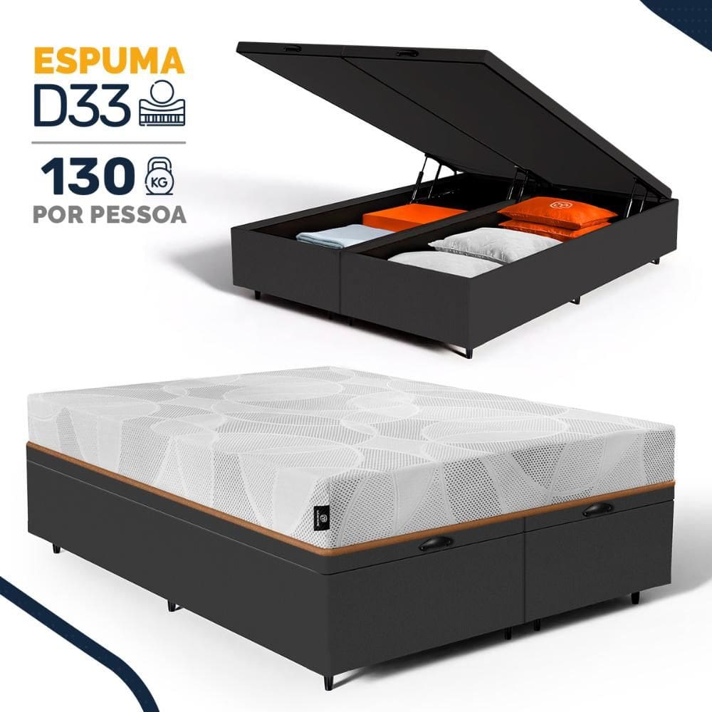 Cama Box Baú com Colchão de Espuma D33 Enrolado Sonno Full - Umaflex Queen 158cm