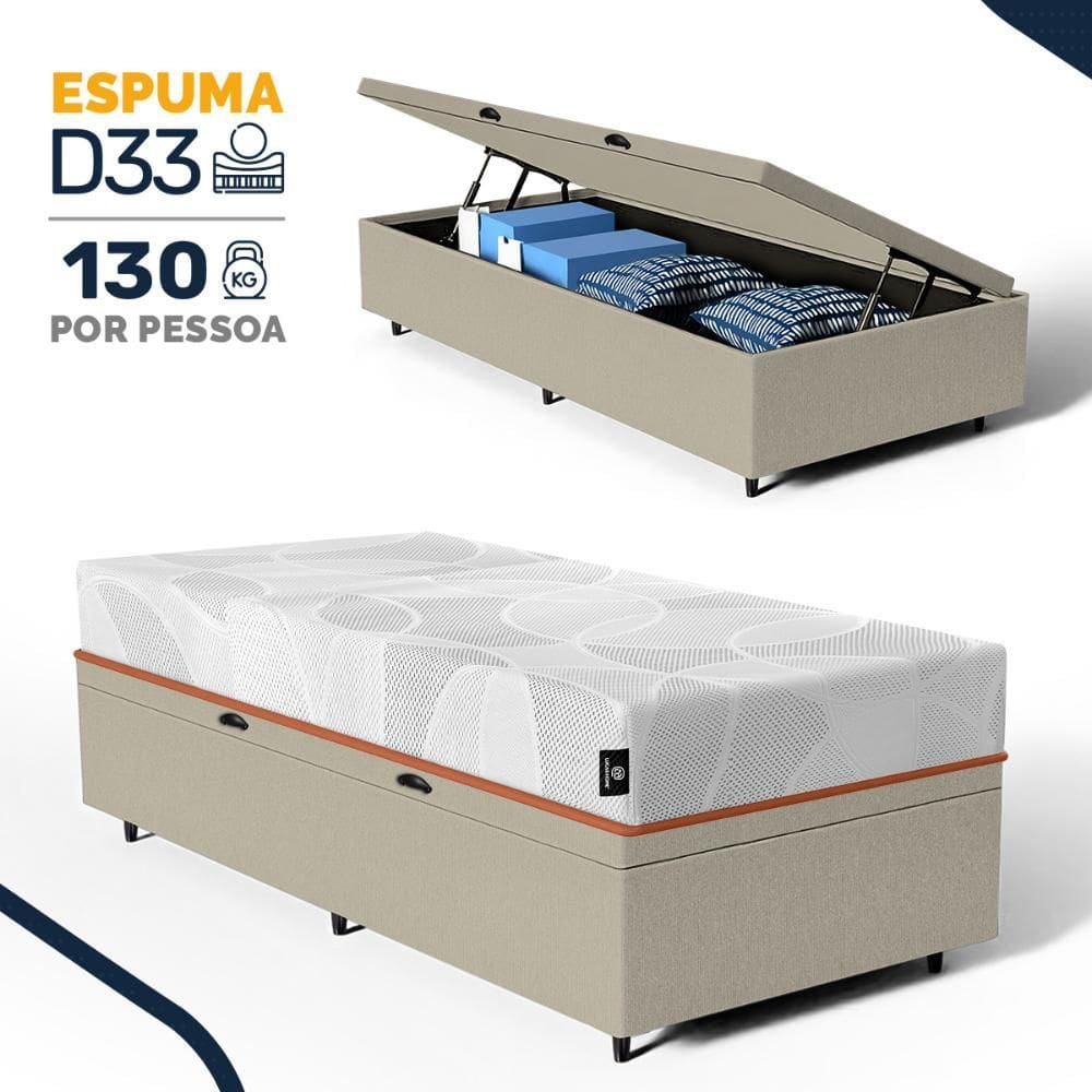 Cama Box Baú com Colchão de Espuma D33 Enrolado Sonno Full - Umaflex Solteiro 88cm
