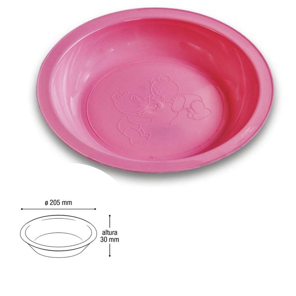 Prato Infantil De Plástico Com Desenho De Ursinhos Cor Rosa