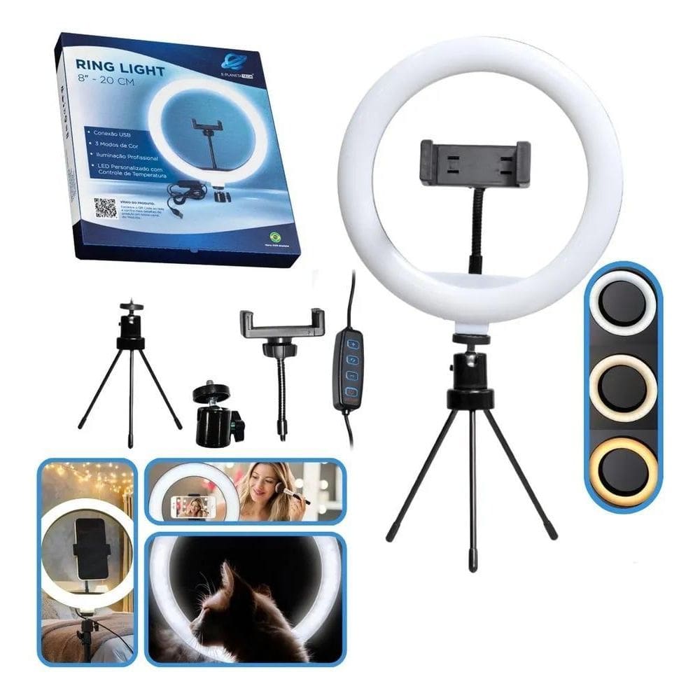 Ring Light 8 Para Gravar Vídeos + Tripé Mesa Luz Profission