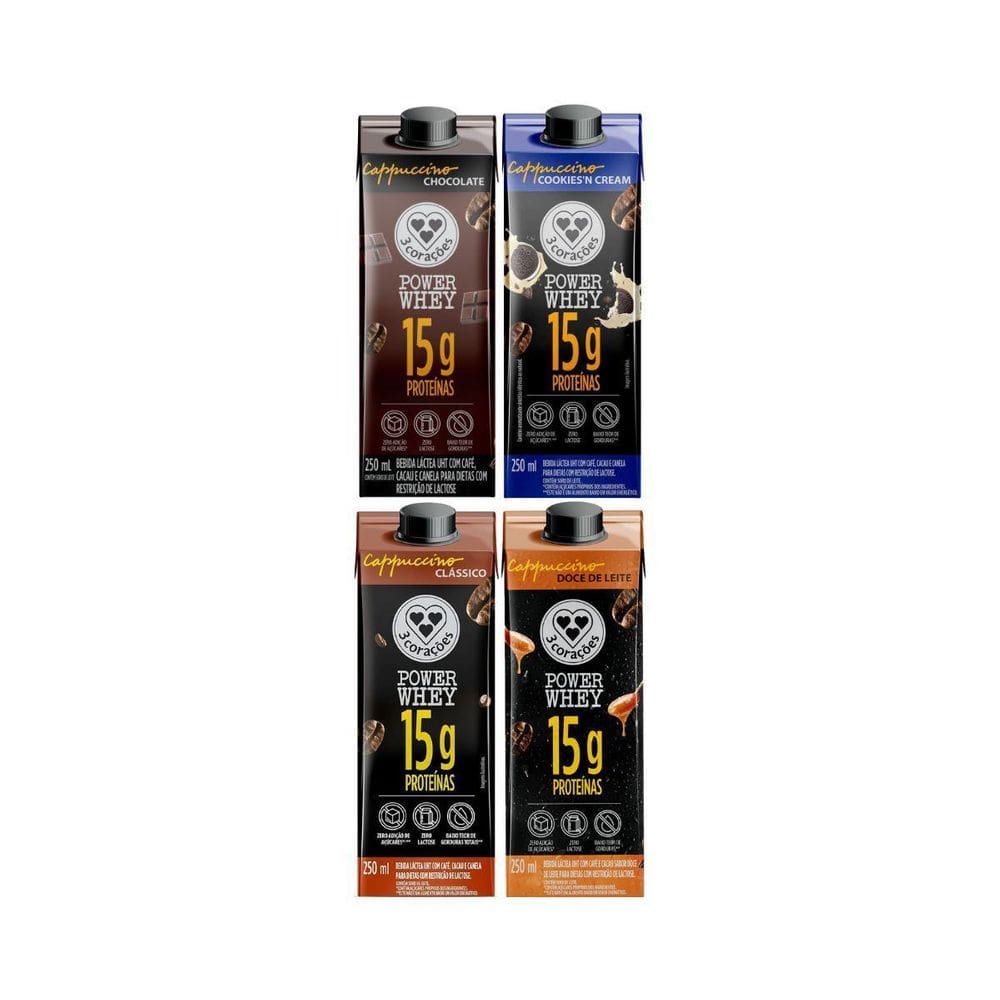 Mix 4 Cappuccino Power 15G De Proteina 250Ml 3Corações