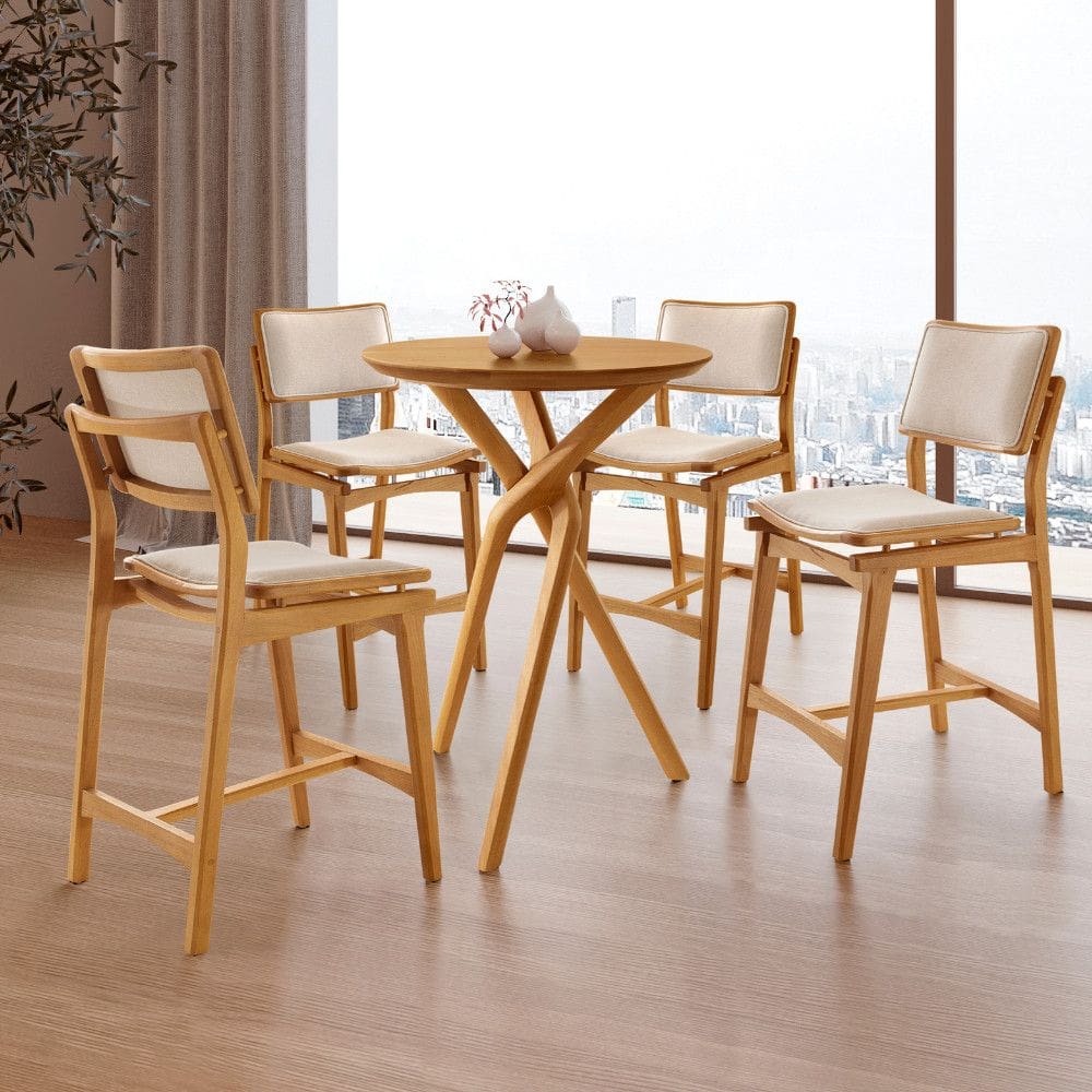 Conjunto Mesa Bistro Ballare Tampo 60cm Redondo e 4 Banquetas Eva Moderna Mobilia