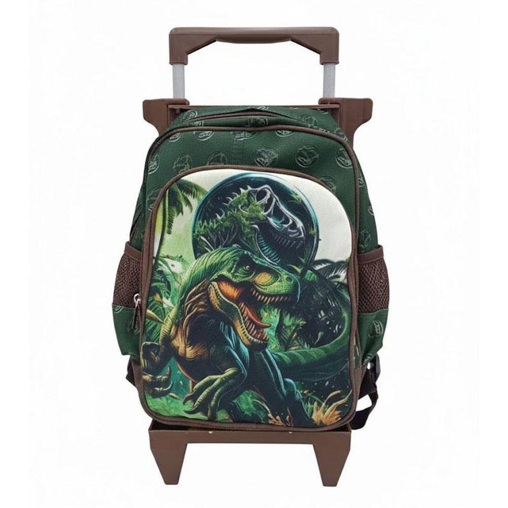 Mochila Escolar Infantil com Rodinhas Dinossauro Verde - GV Bolsas