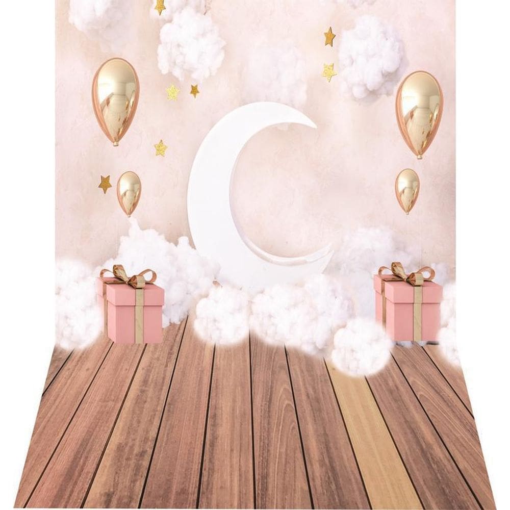 Fundo Fotográfico Newborn Em Tecido Balões Dourados 2,50M