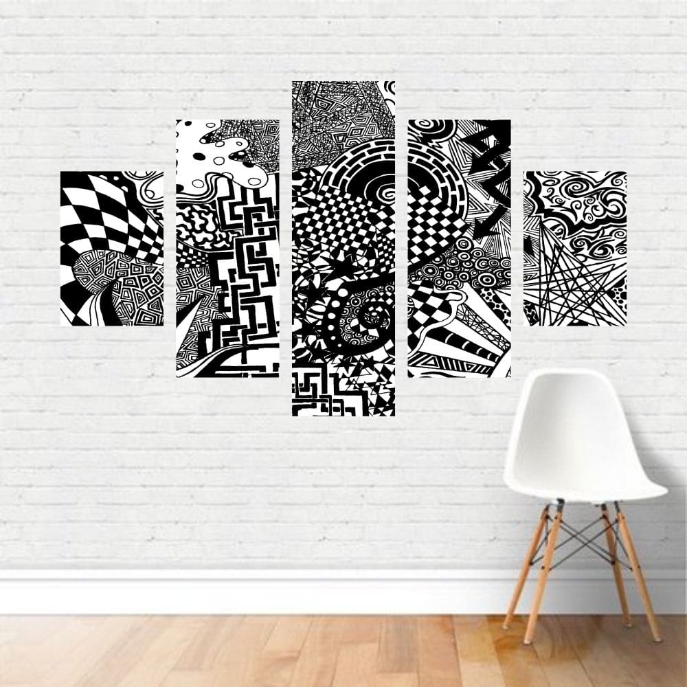 Quadro Preto e Branco Arte Ilusão de Ótica Formas em Canvas