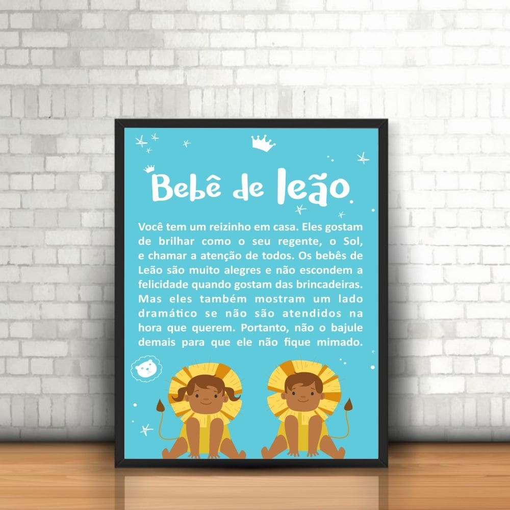 Quadro com Moldura Signos do Zodíaco Astrologia Bebê de Leão