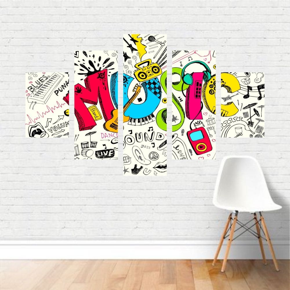 Quadro Música Frase Instrumentos Palavras Music em Canvas