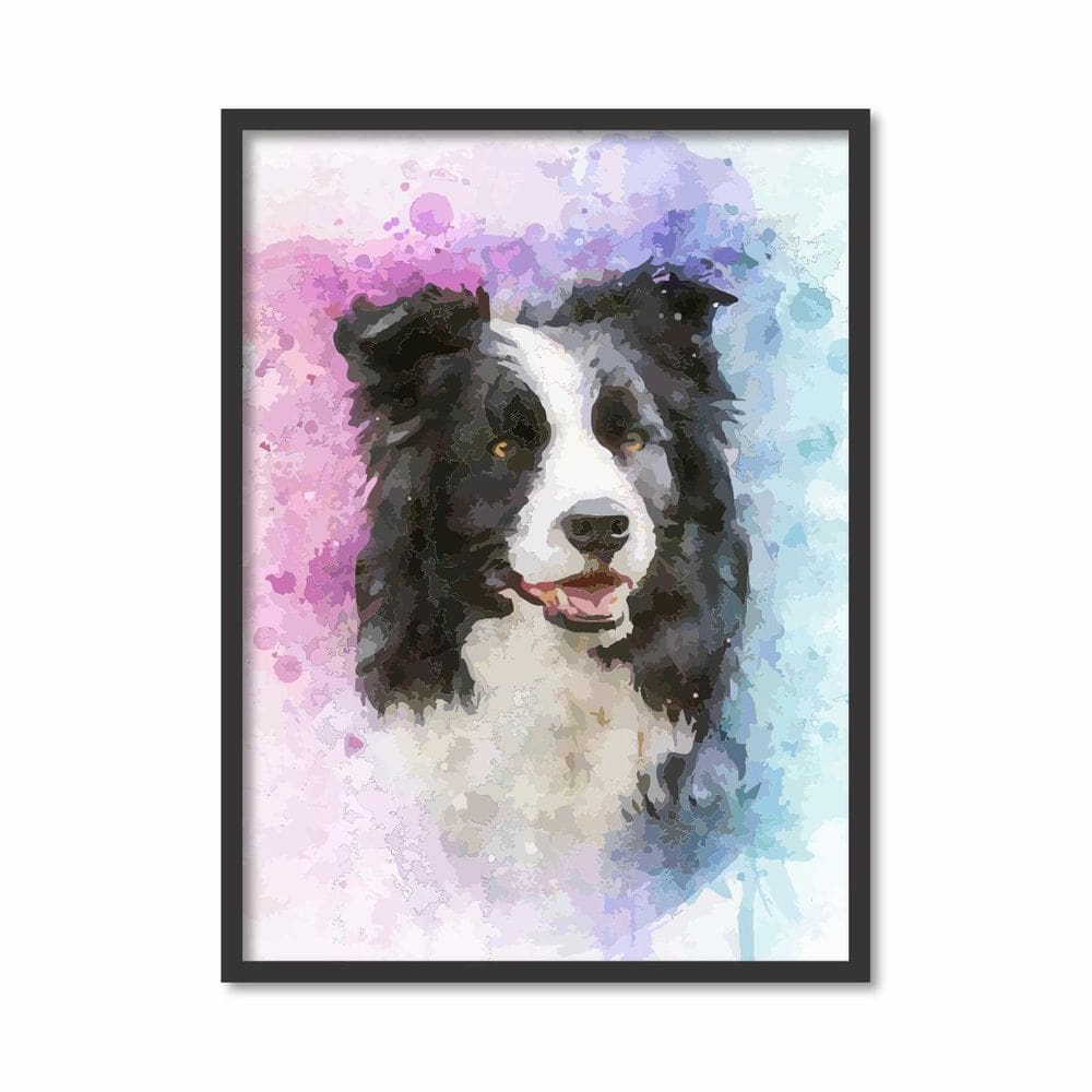Quadro Cachorro Border Collie Colorido 005 Com Moldura Preta