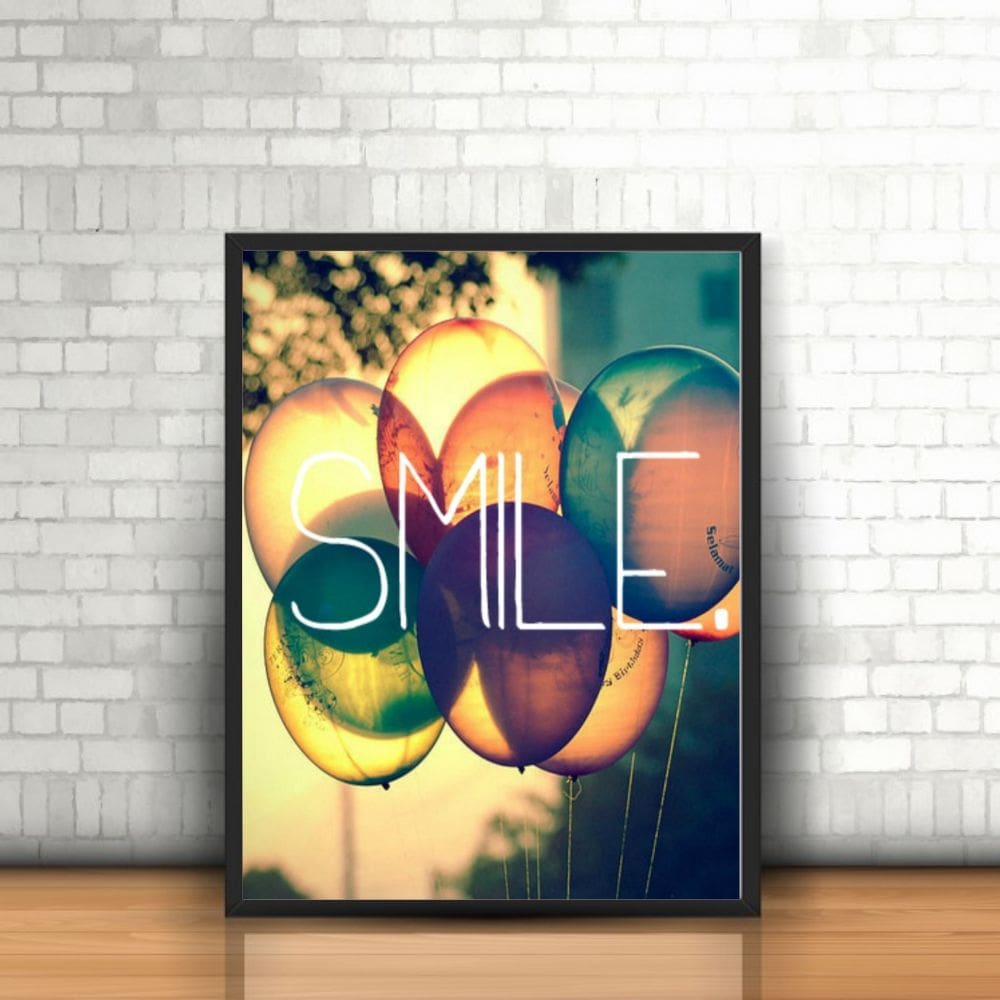 Quadro Moldura Tumblr  SMILE Sorria Balões Coloridos Bexigas