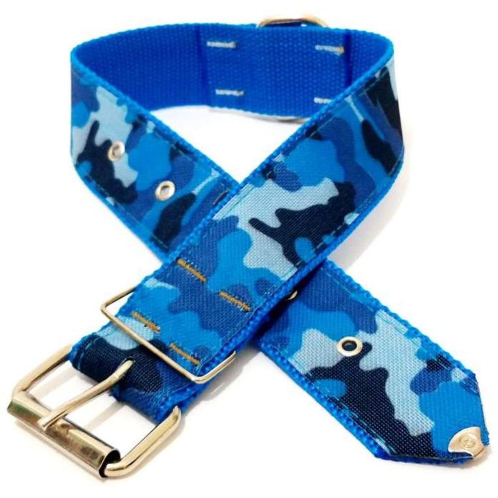 Coleira para cachorro xadrez nylon azul nº.5  38 cm 49 cm