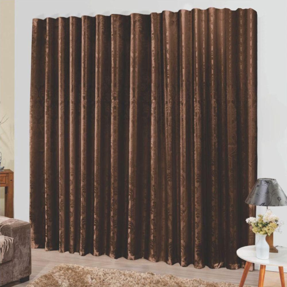 Cortina Tropical Em Jacquard 3,00 X 2,70 Trilho Comum Tabaco