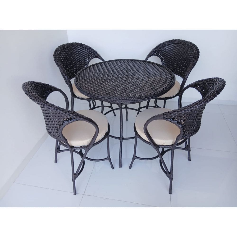 Jogo De Mesa 4 Cadeiras Fibra Sintética Área Externa Fibra Fibra Cor Tabaco