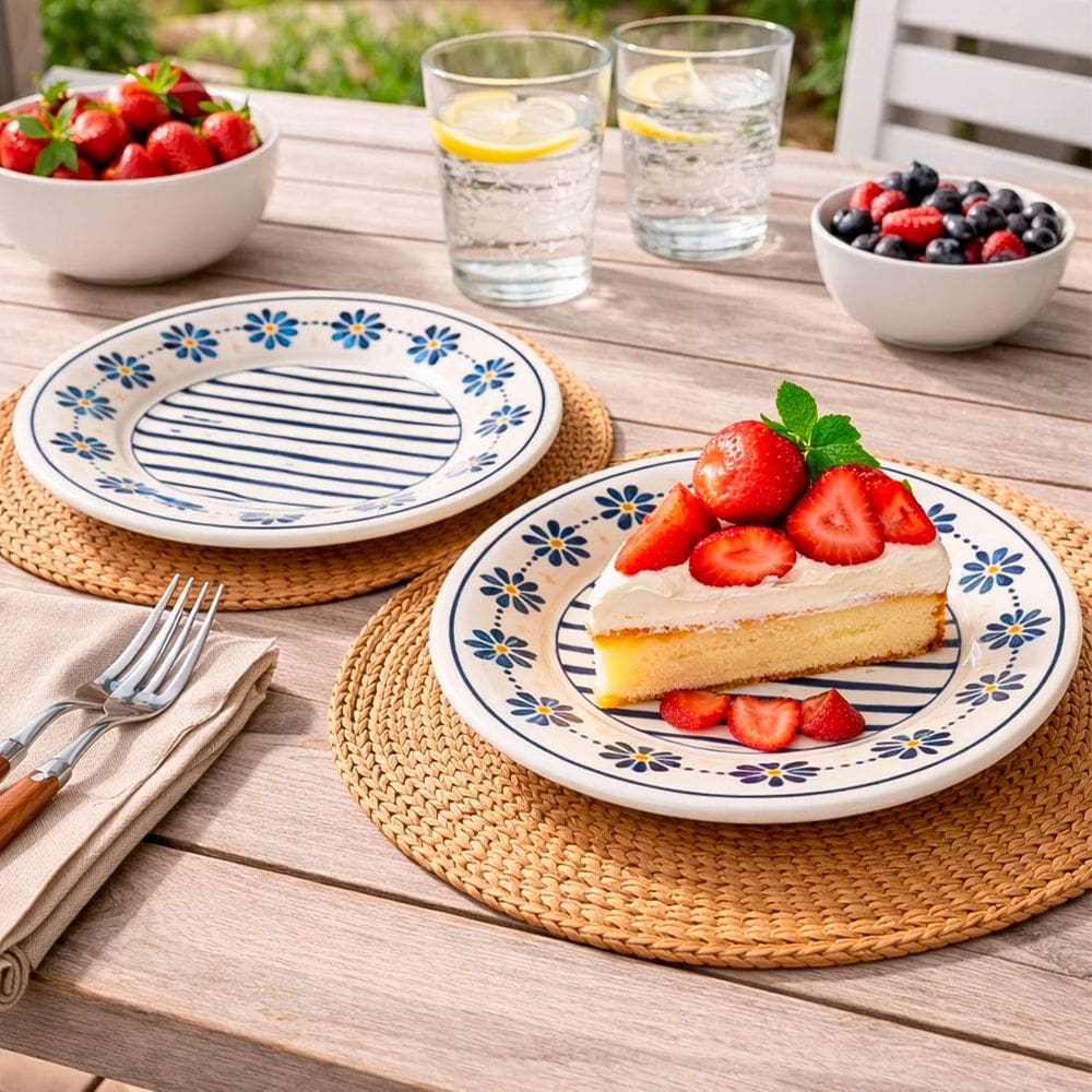 Pratos Sobremesa Donna Margaridas Oxford Kit Jogo 4pçs 18cm