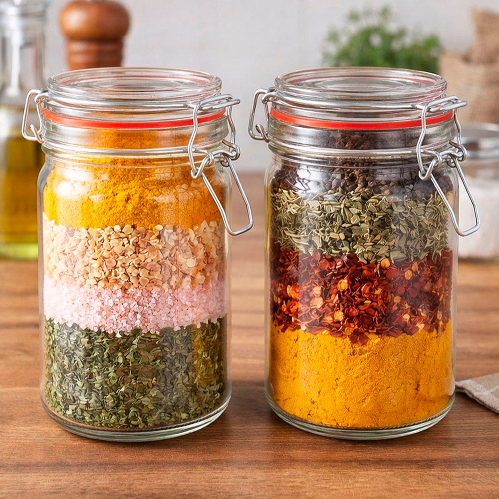 Potes Hermético Mantimentos Trava Metal Vidro Kit 4pç 1000ml