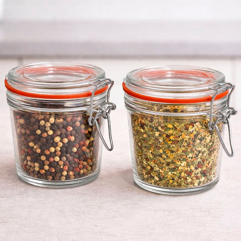 Potes Hermético Mantimentos Trava Metal Vidro Kit 8pçs 300ml